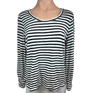 Chico's Sz 1 /M Pullover Top Blouse Black & White Stripe Cotton/Modal Long Sleev